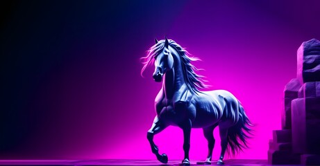 Obraz na płótnie Canvas a head of a white horse in neon background