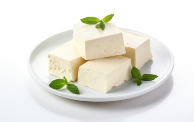 Plate of Fresh White Paneer Cubes