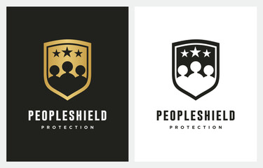 People with Shield Protection Star Gold logo design icon vector	