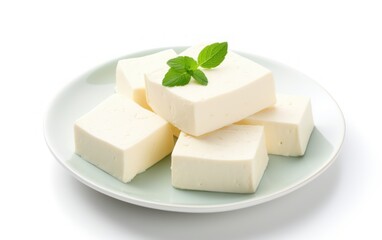 Sliced Soft White Cheese with Mint Leaf