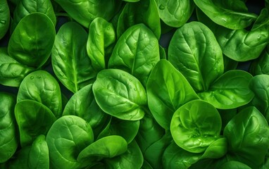 Fototapeta na wymiar Fresh green spinach leaves with water drops