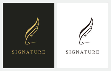 Feather Quill Pen logo design icon vector classic stationery illustration