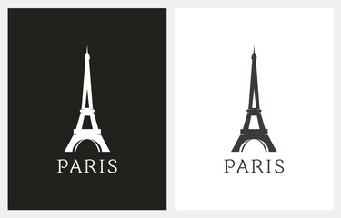 Eiffel Tower Paris France Black Silhouette logo design vector illustration