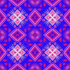 Geometric ethnic floral pixel art embroidery, Aztec style, abstract background design for fabric, clothing, textile, wrapping, decoration, scarf, print, wallpaper, table runner. - 780224965
