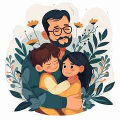 Happy father's day, dad and son or daughter Free Vector.