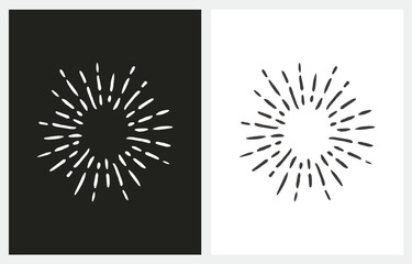 Sunburst Sunshine Rays in vintage style. Line art radial logo design icon vector