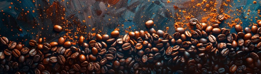 Coffee beans and roasting,  Enchanted forest palette, Impressionistic, Fearless courage, Monochromatic Design, , easter  theme - obrazy, fototapety, plakaty