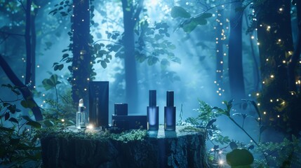 The podium is a scene straight out of Shakespeares A Midsummer Nights Dream with a misty forest setting and ling fairy lights illuminating . .