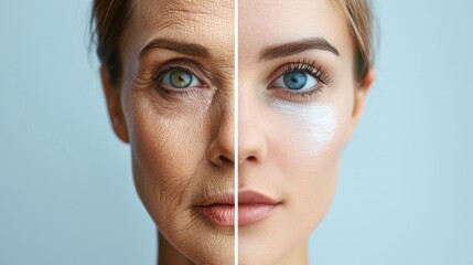 Groomed and aged facial skin simultaneously, highlighting transformative power of skincare products for youthful radiance and graceful aging, comprehensive approach to beauty wellness banner