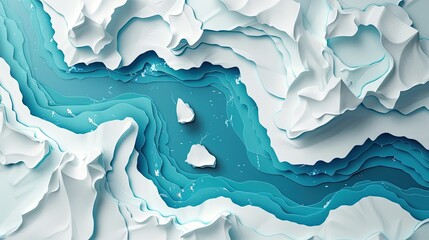 A conceptual paper-cut showing the melting of polar ice caps and its global impact