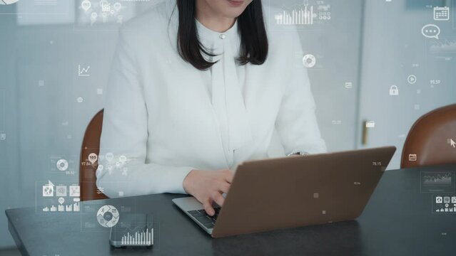 Woman working in office and statistics data concept.