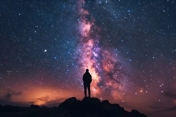 Awe-inspiring Celestial Landscape:A Starry Night Invites Contemplation of the Vast Universe - obrazy, fototapety, plakaty