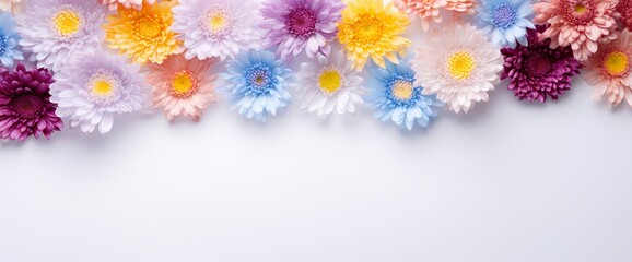 Simplistic composition of colorful asters from above, offering a clean space for your message.