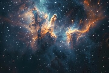 Breathtaking Celestial Nurseries:Glimpsing the Turbulent Birth of Brilliant Stars in Vibrant Nebulae - obrazy, fototapety, plakaty