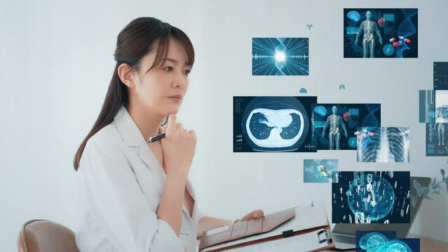考える医療従事者とメディカルテクノロジーイメージ