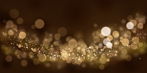Abstract background in brown tones with many shiny sparkles, some of which are in focus and others are blurred, creating a captivating bokeh effect.