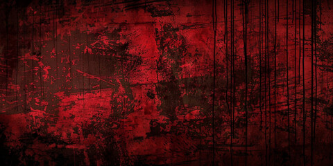 Red splatter background, dark red and black grunge, dark texture, dark grungy background, red background, red texture wall vintage, horror, halloween background,blood  banner - obrazy, fototapety, plakaty