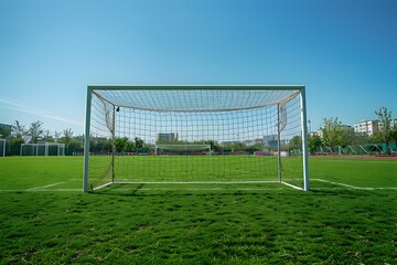 Tall Soccer Goalposts at Each End of the Grassy Pitch for Competitive Matches