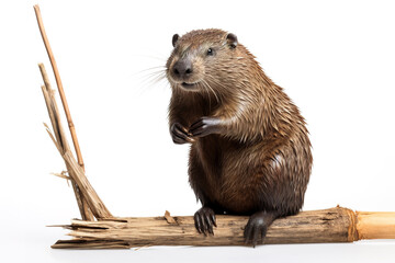 Image of beaver on white background, Mammals, Wildlife Animals. Illustration, Generative AI.