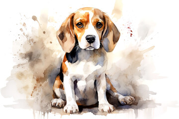 Watercolor painting of beagles dog on a clean background. Pet. Animals. Illustration, Generative AI.