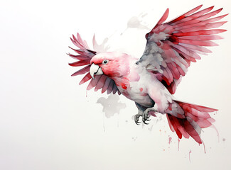 Watercolor painting of Rose breasted (Galah) Cockatoo Parrots , Exotic Birds on a clean background. Bird. Animals. Illustration, Generative AI.