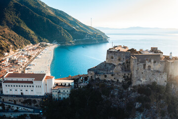 Aerial view of castle of Scilla, Calabria. - obrazy, fototapety, plakaty