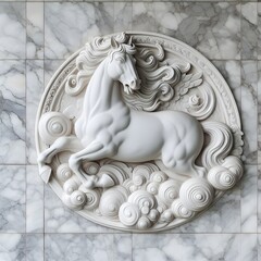 marble horse sculpture medallion, wall art
