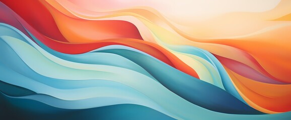 Amidst the silence of minimalist design, a lively gradient wave surges forth, its bold strokes painting a picture of fluidity and motion within the modern canvas. - obrazy, fototapety, plakaty