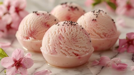 Obraz na płótnie Canvas Ice Cream: unique flavors like matcha, black sesame, and sakura (cherry blossom) with mochi