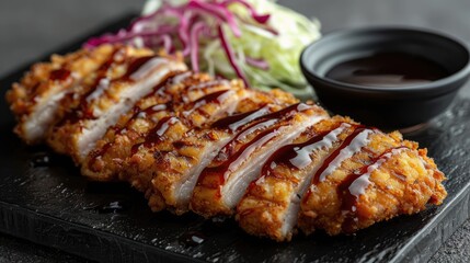 Tonkatsu: Breaded and deep-fried pork cutlet, usually served with shredded cabbage and tonkatsu sauce