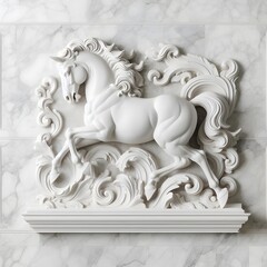 marble horse sculpture on the wall, wall art
