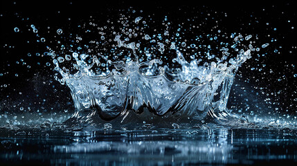Aqua Explosion Bursting water drops in a dramatic explosion-like formation. - obrazy, fototapety, plakaty