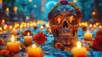 art skull, day of dead, pattern, mask, wax, statue, decoration, culture, flower, ornament, souvenir, color, symbol, traditional, skeleton
