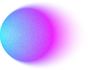 Blur gradient circle with grain noise texture, neon hologram iridescent color blurry shape isolated on transparent background.