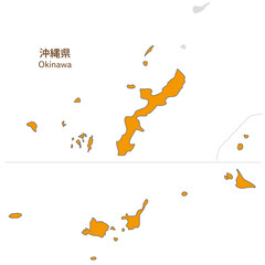 沖縄県のシンプルでかわいい地図、離島を含む全体図、単純化