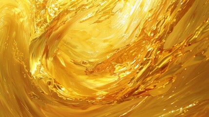A mesmerizing abstract painting of swirling golden hues and bold organic shapes evokes the fluidity and limitless potential of biofuel as a renewable energy source. .