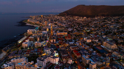 aerial landscape view of area around Sea Point a district in Cape Town, South Africa with Signal...