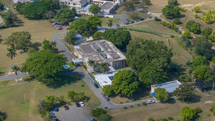 Kingston, Jamaica - 04-03-24, aerial view of famous "Jamaica House" located on Devon Rd in New Kingston