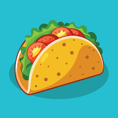 Tacos with meat and vegetable. Traditional Mexican fast-food. Taco Mexico food with tortilla, leaves lettuce, cheese, tomato, forcemeat, sauce.