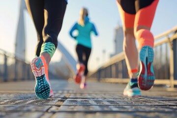 Couple Running Down Bridge