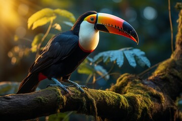 A vibrant toucan in a rainforest