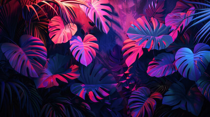 tropical plants with purple and blue leaves