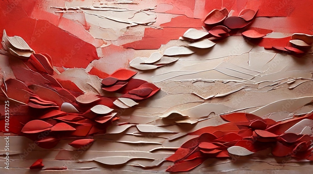 Wall mural Textured Layers, different textures and materials in shades of red to create a rich and tactile abstract background