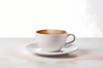 A cup of steaming hot coffee isolated on a white solid background