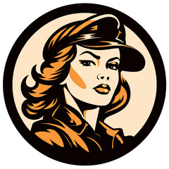 A logo of a female soldier within a circle - obrazy, fototapety, plakaty