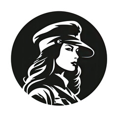 A logo of a female soldier in black and white style - obrazy, fototapety, plakaty