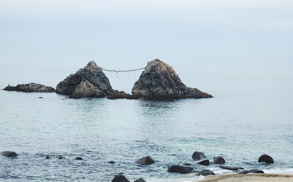 Landscape of Futamigaura Torii, couple stone, Itoshima, Japan, Japanese tourist attraction