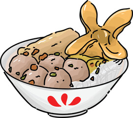 Bakso Indonesian food. Meatball soup vector. indonesian delicious food illustration. food vector. food illustration. 