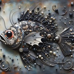 The fish image is made of painted metal and has black pearl.