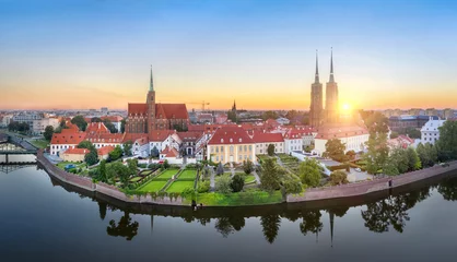 Fototapete Rund Aerial view of Cathedral Island (Ostrow Tumski) in Wroclaw © ali